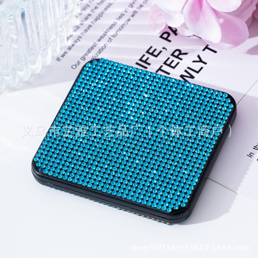 Modischer Tragbarer Kosmetikspiegel mit Strasssteinen, Kosmetikspiegel, Geschenk + Körper Flip Quadratischer Spiegel Handheld Doppelseitig Faltbar