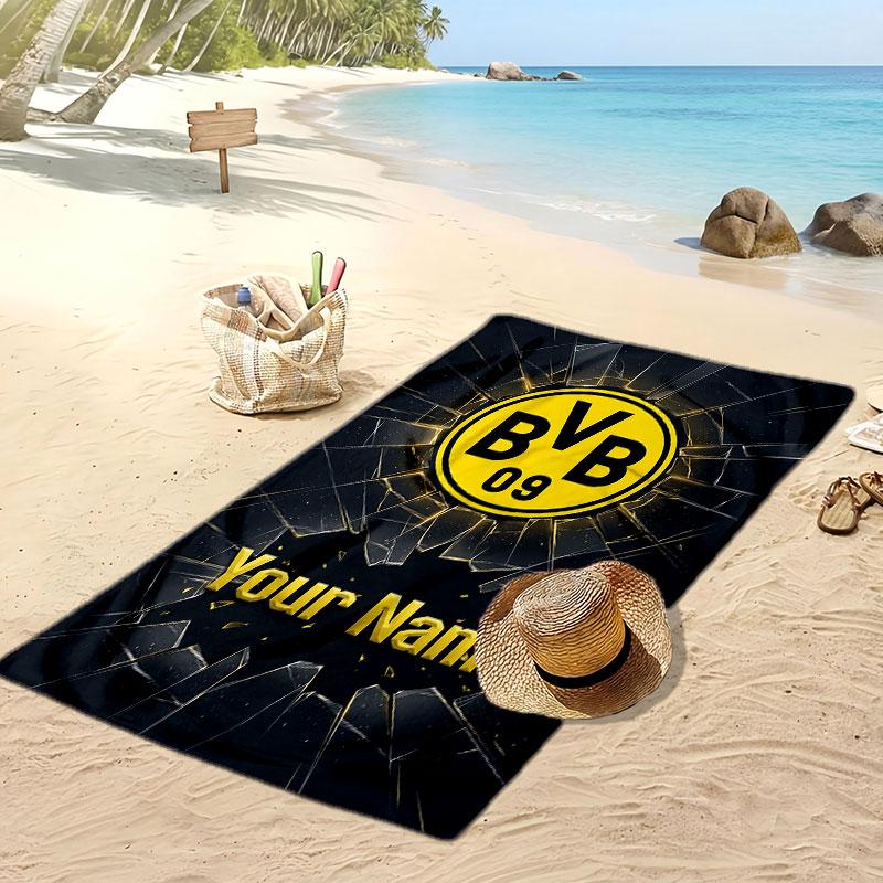 Borussia Dortmund Personalized Printed Beach Towel Soccer Logo Support Custom Name Text Absorbent Towel For Sport Travel Special Gift