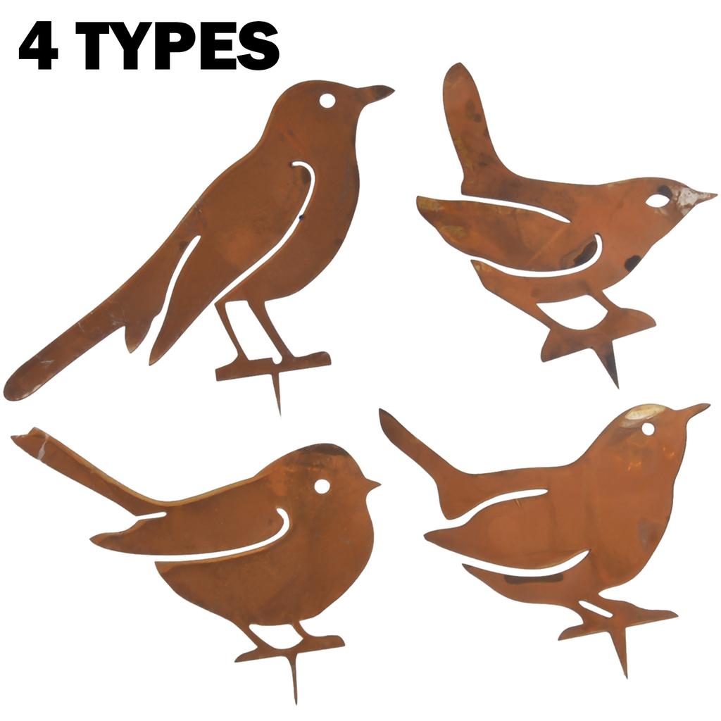 4 Stück Rostige Metall Vogel Ornament Eisenhandwerk Vogelförmige Kunst Silhouette Skulptur Outdoor Garten Hof Rasen Zaun Dekoration