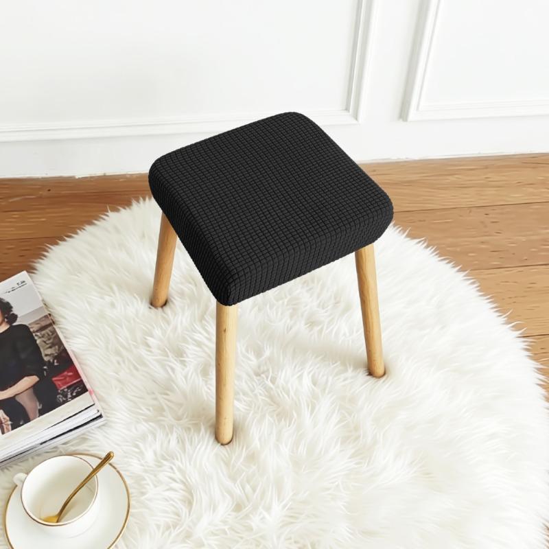 Jacquard Square Stool Covers Elastic Dust-proof and Anti-slip Stretch Chair Cover Solid Color Geometric Pattern Seat Cover
