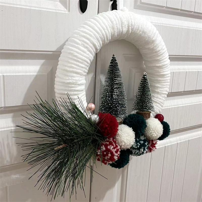 Christmas Wreath Plush Thread Ball Wreath Front Door Xmas Garland Hanging Ornament Navidad New Year Home Windown Decor Pendant