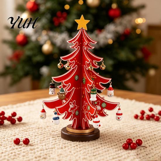 Christmas Party Supplies Wooden Tree Ornaments, 3D Rustic Tabletop Decor Indoor Decoration for Home Desk, Reusable Nordic Style Holiday Centerpiece