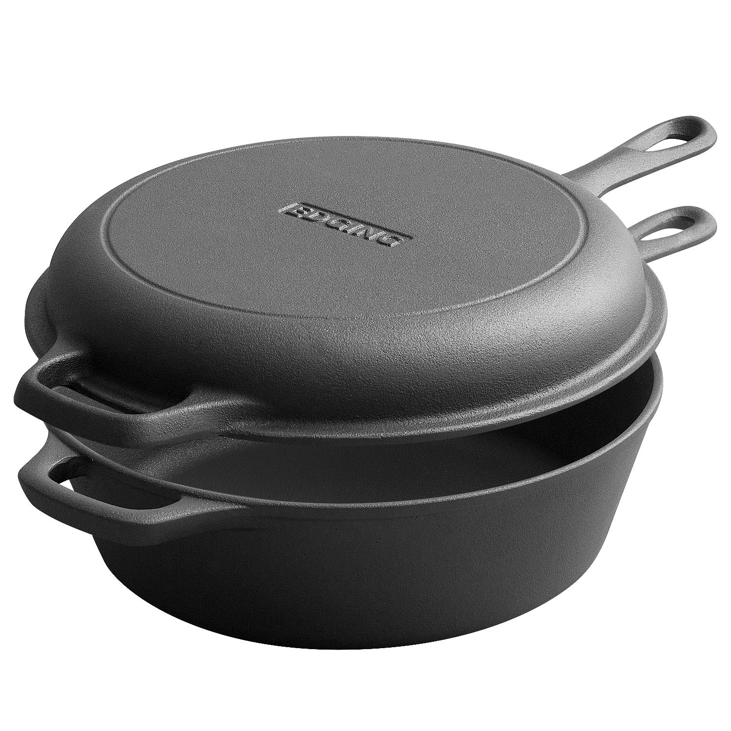 

2-in-1 Pre-Seasoned Cast Iron Dutch Oven Pot 10 Deep Pot And Frying Pan For Cooking Baking Bread 3QT Skillet Cookware Set
