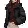 Womens Red Brown Hooded Short Cotton Coat Casual Winter Zip-up Loose Fit Jacket