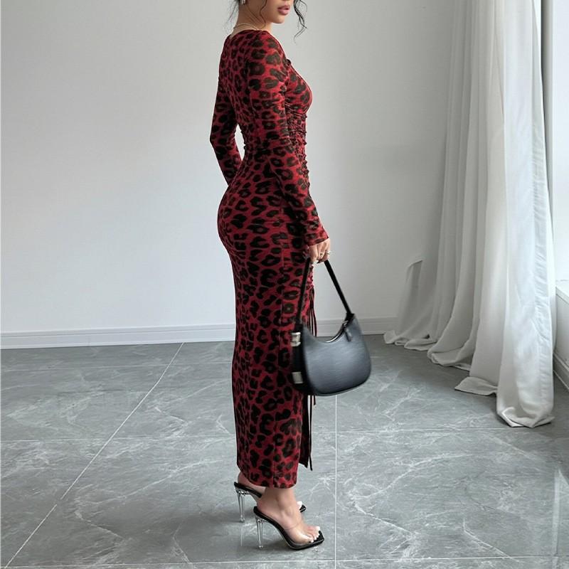2026 Women's Clothing Fashionable Sexy Leopard Print Slim Dress