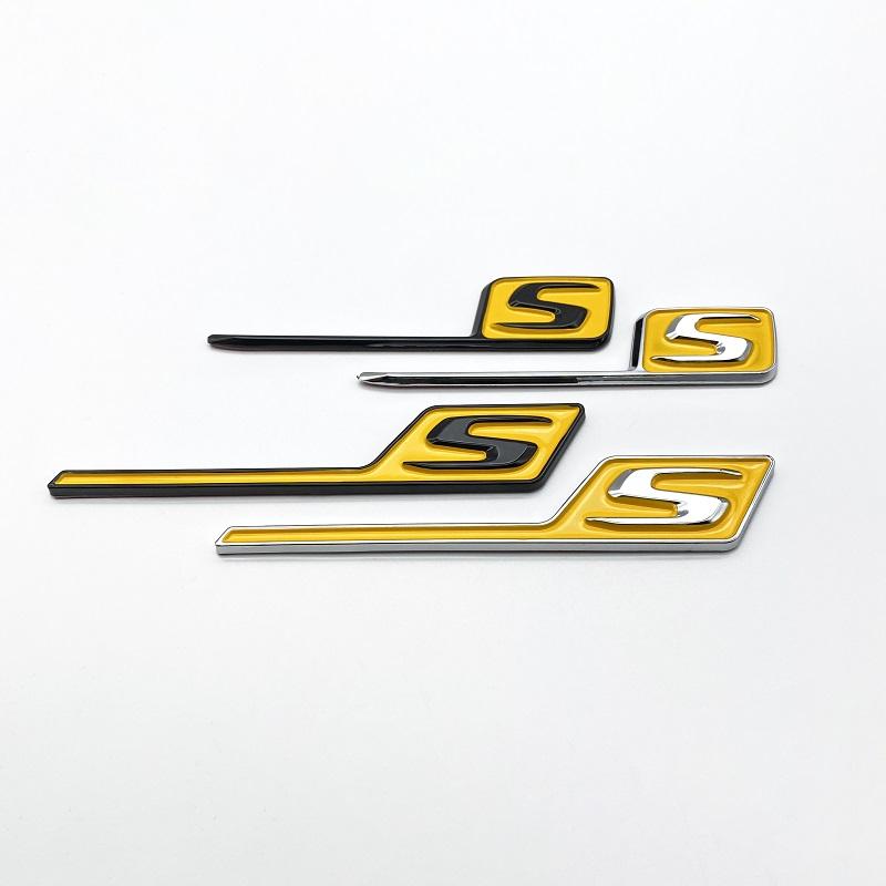 1Pc ABS S Badge Emblem Car Trunk Stickers For S E63S C63S GLC63S GLE63S GLS63S GTS GT43S GTR GT53 GT50 CLA45S Silver yellow black