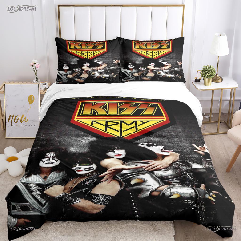 K-Kiss-Band Musik Paar Ganzjahres-Bettbezug Bettdecke Bettwäschesets Weicher Steppdeckenbezug und Kissenbezüge Einzel/Doppel/Queen/King