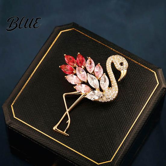 Women Brooch Flamingo Shape Rhinestone Decor Anti-slip Wear-resistant Suit Coat