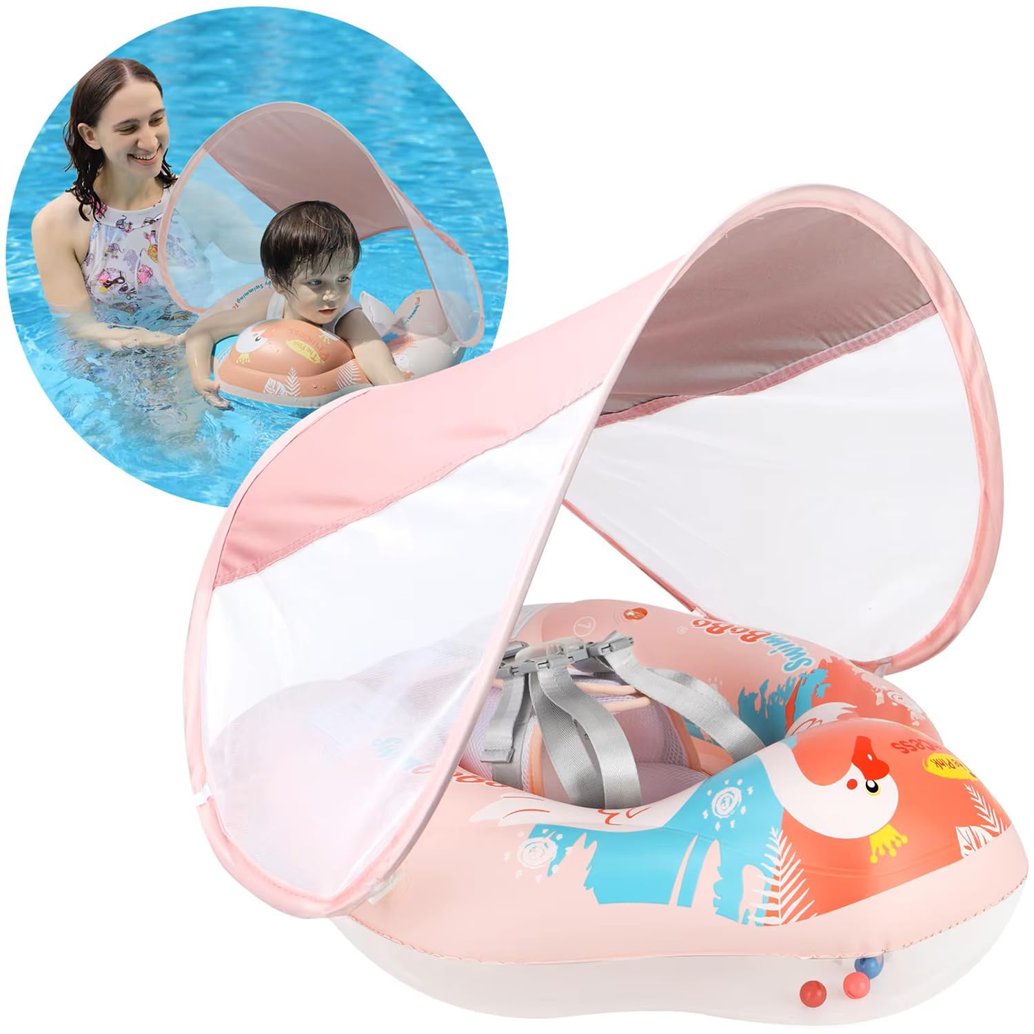 

YXTC Детский плавательный круг Лебедь Съемный солнцезащитный козырек Плавательный круг для малышей с ремнем безопасности Защита от УФ-лучей Солнцезащитный крем Ножки для игр на открытом воздухе Путешествия Летние каникулы На открытом воздухе