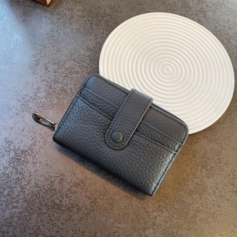 First-layer Cowhide Organ Multi-card Card Bag Women's Cover Zipper Change Purse Leather ID Clip Short