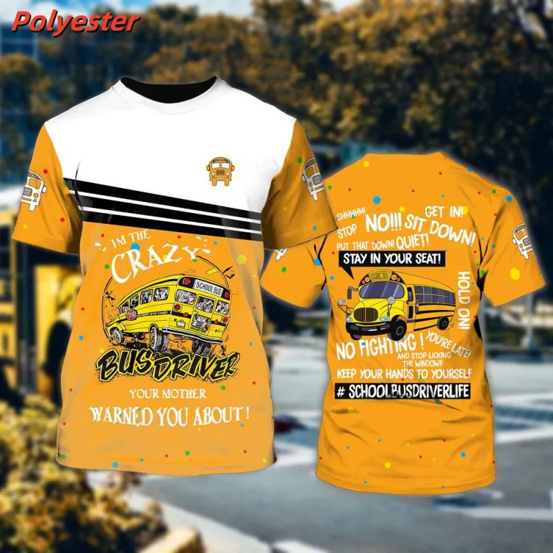 3D Printed Bus Driver Uniform T-Shirt For Men School Bus Pattern Tees Summer Casual Loose Round Neck Tops Short Sleeve T Shirts