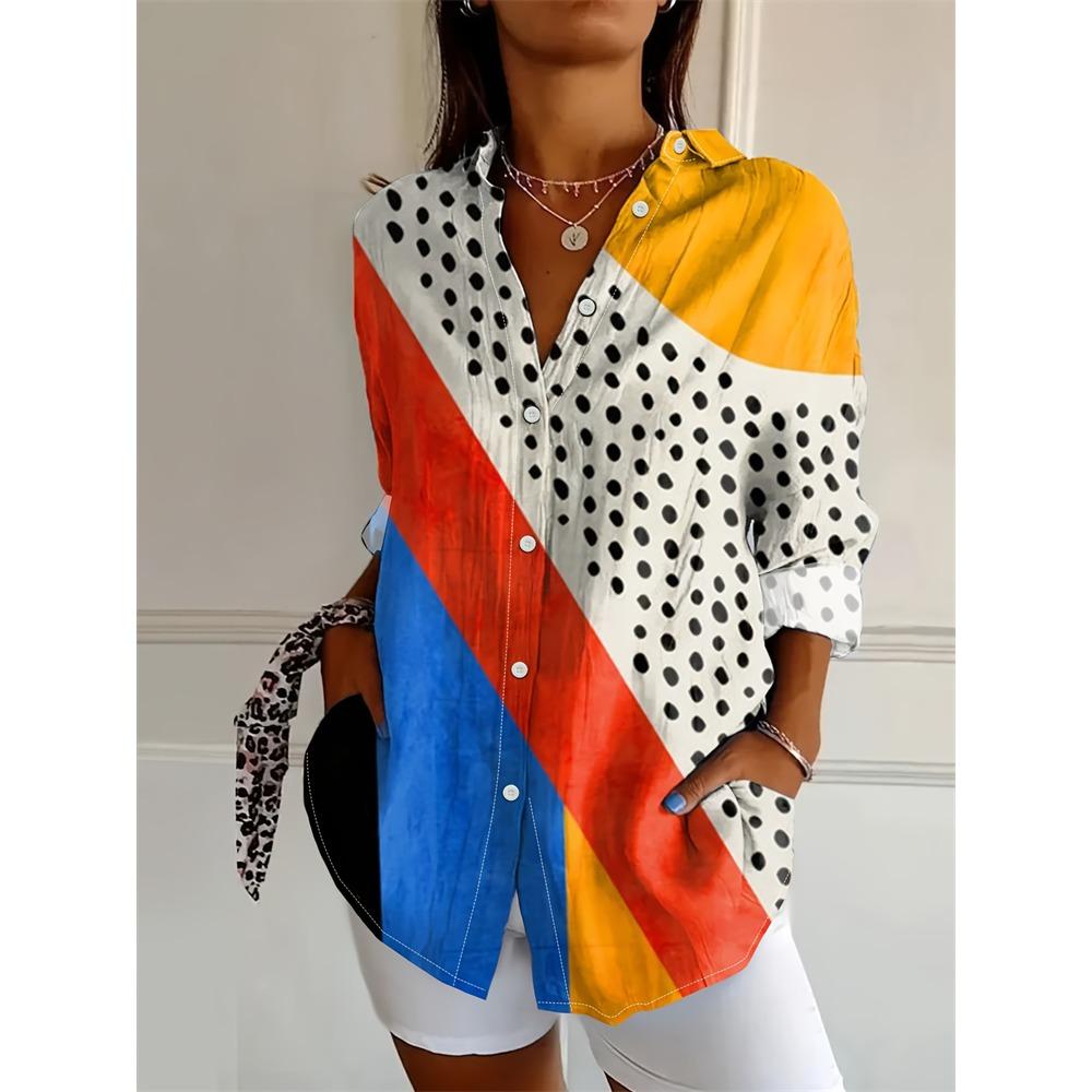 Autumn Ladies Casual Shirt Love Heart Printed Loose Blouse V Neck Button Shirt Valentine's Day Shirt For Men And Women
