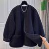 Women's Spring/Fall Lambswool Coat: Solid-Color, Loose-Fit, Warm, Thick-Padded Top