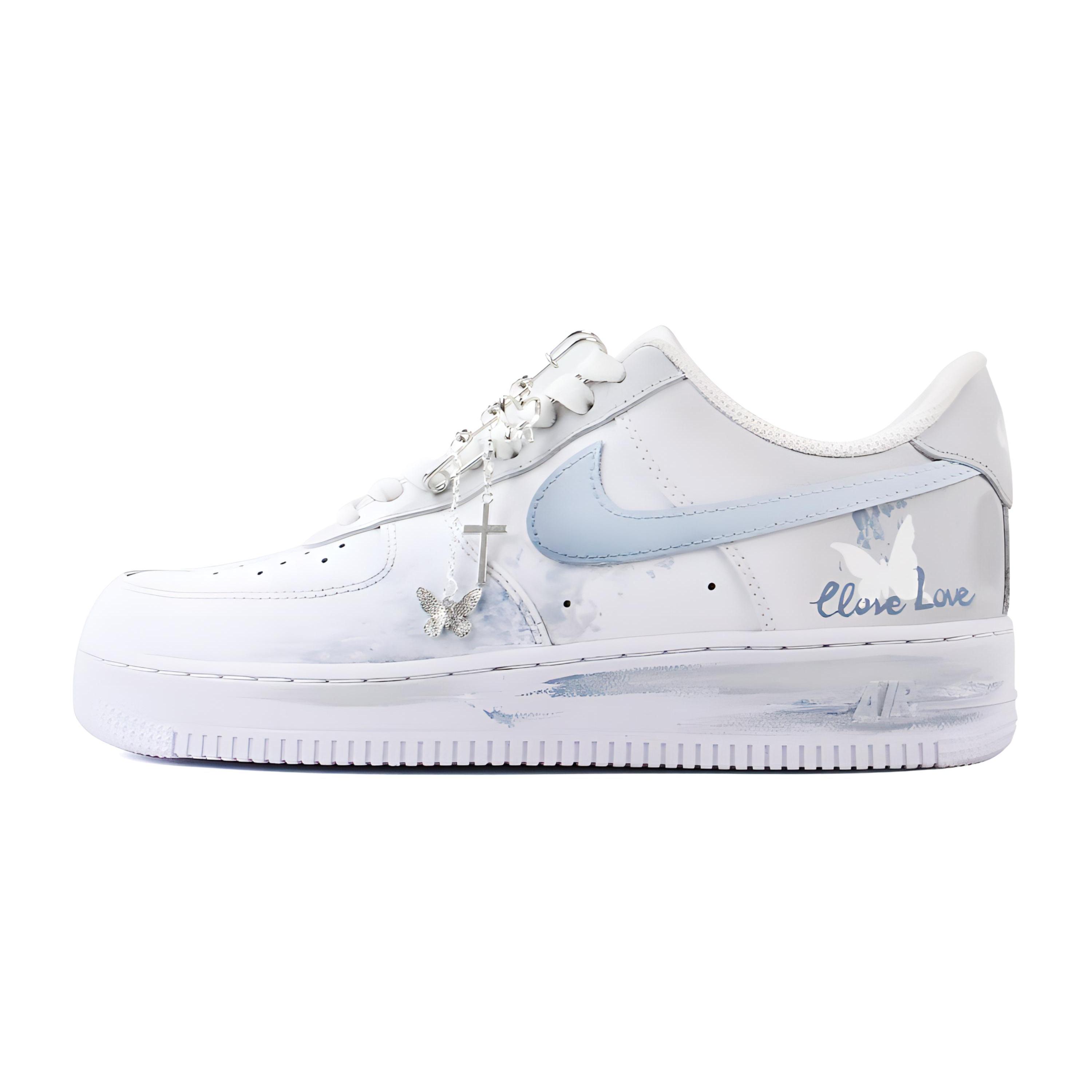 

Nike Air Force 1 Butterfly Dream Slip Resistant Abrasion Resistant Low top Skateboard Shoes Unisex White Gray Blue CW2288-111(Team963-) 38