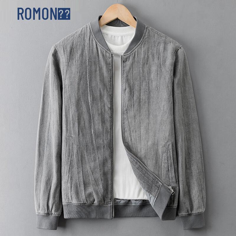 ROMON Men s Color Block Ramie Blend Baseball Jacket 4XL