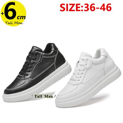 White Sneakers Men Height Increase Insoles 6cm Lifts  Women Heel Shoes Fashion Plus Size 36-46