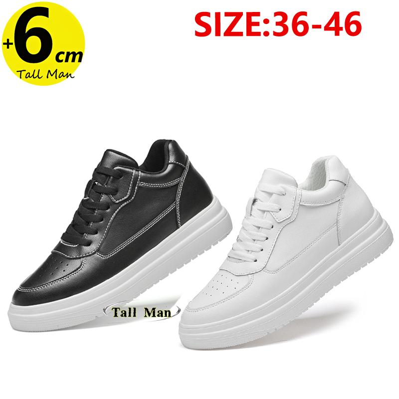 White Sneakers Men Height Increase Insoles 6cm Lifts  Women Heel Shoes Fashion Plus Size 36-46 cm nero