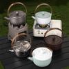 Portable Outdoor Black & Grey Teapot: Creative Gongfu Tea Ceremony Kettle with 304 Stainless Steel & Wood