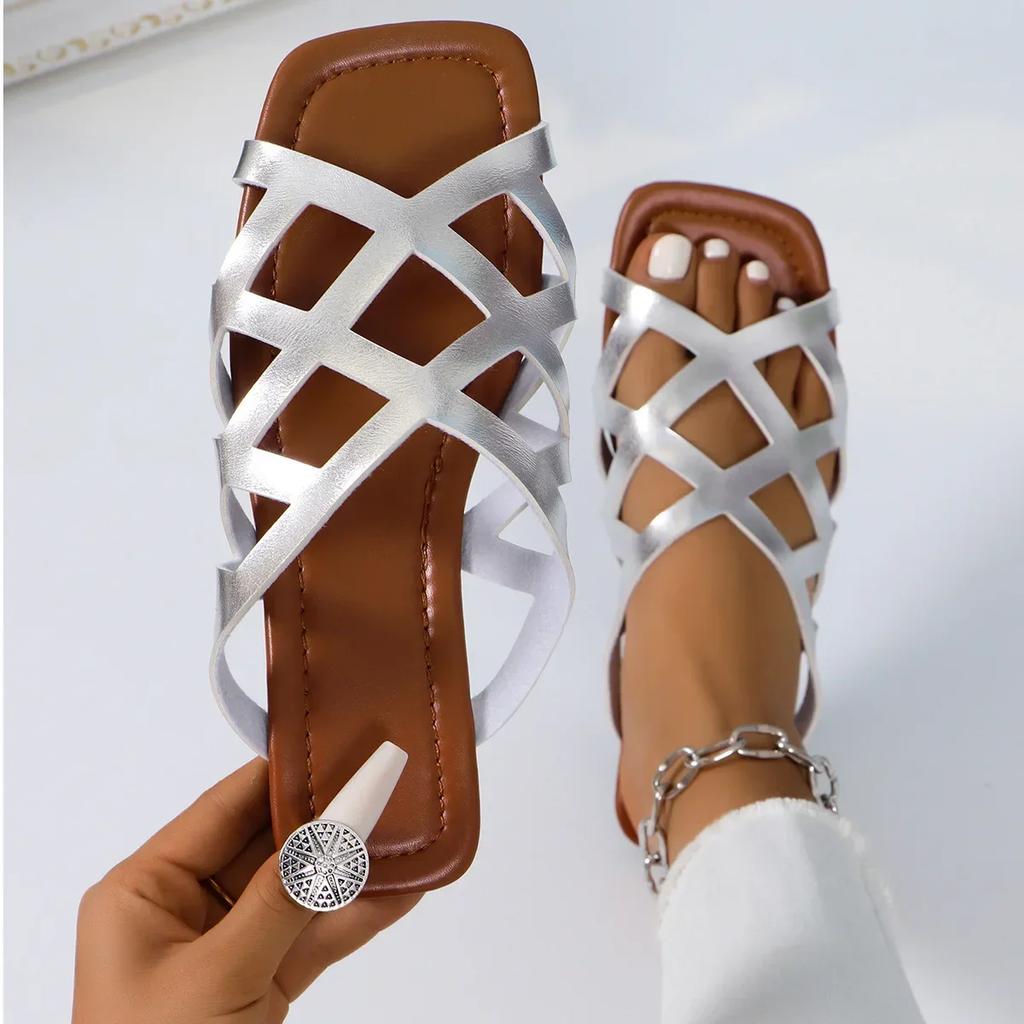Slippers Woman New Summer Style Flip Flops Versatile Casual Sandals Solid Color Woven Flat Thong Soft Sole Women Slippers