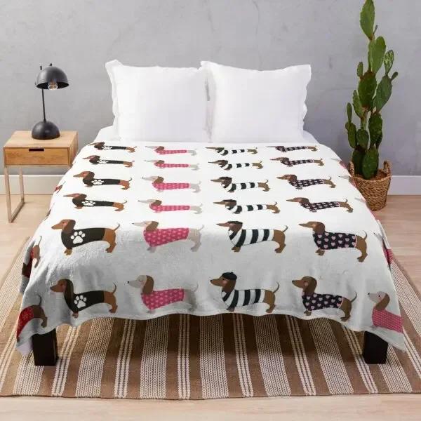 Dachshund Dog Blanket Fleece Spring/Autumn Wiener Sausage Dog Lightweight Throw Blankets for Sofa Car Bed King Queen Size
