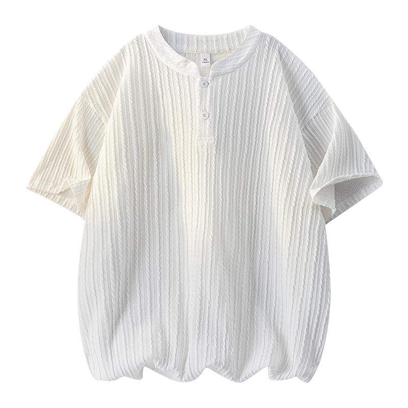 Ice silk short-sleeved T-shirt men's V-neck quick-drying summer loose cool top men's clothing