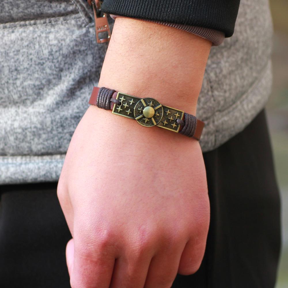 

Men s Genuine Leather Anchor Bracelet - Versatile & Unique Design коричневий