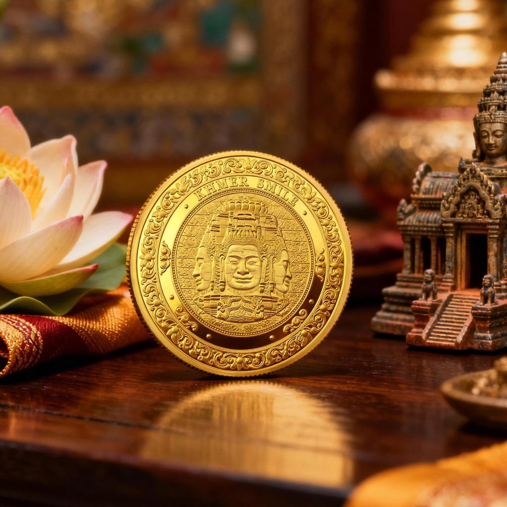 Kambodża Moneta pamiątkowa Angkor Wat, Uśmiech Khmerów, Turystyka kulturalna i kreatywna, Monety, Prezenty, 45mm