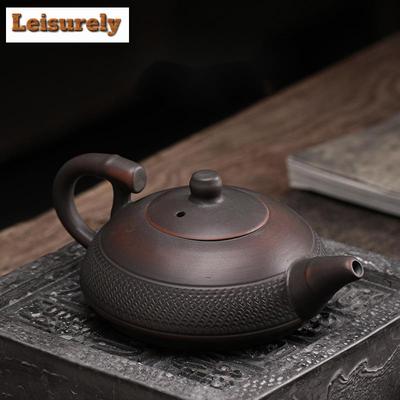 190ml Handmade Qingxi Purple Pottery Teapot Jumping Knife Frosted Pot Tea Soaking Kettle Tea Items Accessories Craft Collection