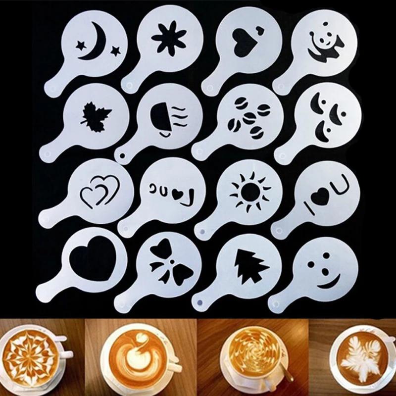 1set Coffee Stencil Set - Food Grade PP Cappuccino Mold for Latte/Hot Chocolate, Reusable Sugar & Cocoa Decor Tool
