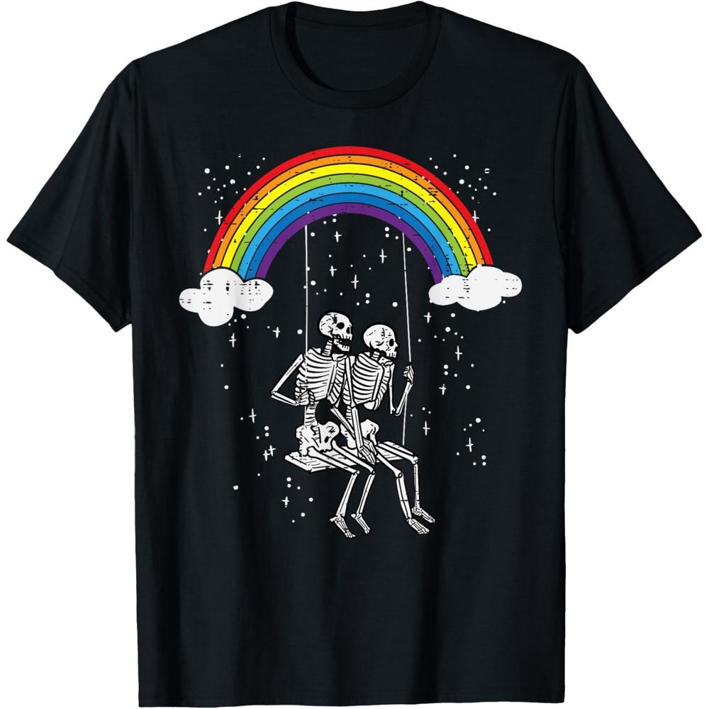 Halloween Skeletons Couple Rainbow Swing Costume Women Men Cotton Men T Shirt M чёрный