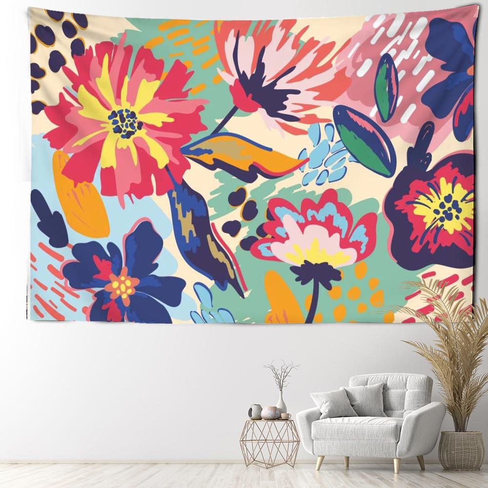 Cartoon Art Flower Tapestry Wall Hanging Hippie Tapiz Plant Simplicity Kawaii Aesthetic Room Home Decor