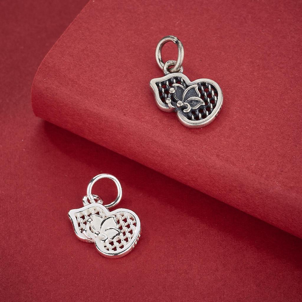 S925 Sterling Silver Gourd Butterfly Pendant: Chinese-Style Fu Lu Ornament for DIY Beading & Weaving Rope Bracelet