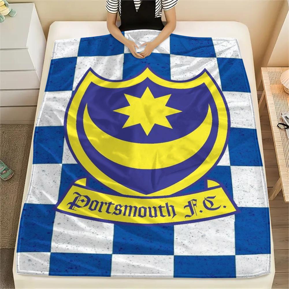1PC Portsmouth FC Print Flannel Blanket, High Quality Comfortable for All Seasons, Home Decor, Warmth and Comfort, Perfect for Christmas Gifts