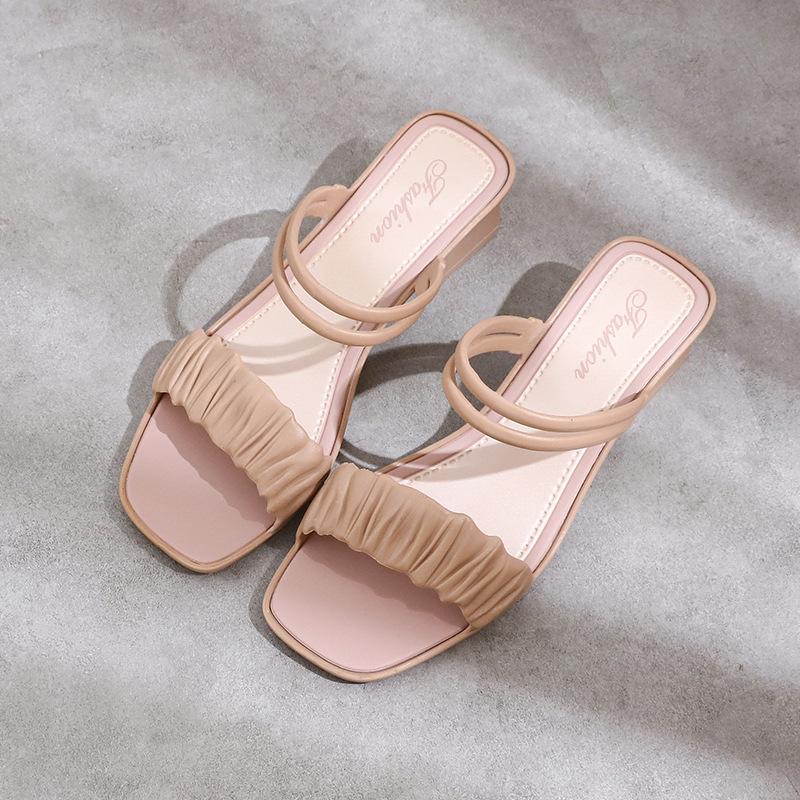 

European and American Folded Sandals 2024 New Comfortable One Step Style Two Wear Casual Slippers Platform Sandals Zapatos Mujer 40-41 абрикосовый