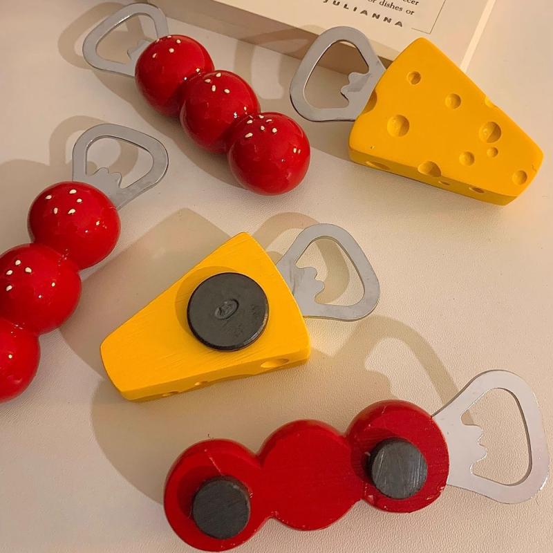 1Pcs Cute Beer Opener Kawaii Candied Haws Cheese Refrigerator Magnets Home Decor Kitchen Gadgets Cute Bottle Opener Key Chain