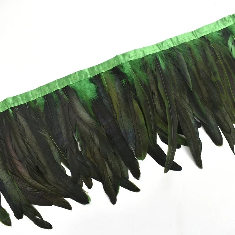 2Meters Rooster Feathers on Tape Trim Tassel Fringe Ribbon White Black Cock Pheasant Chicken Feather Costume Clothing Decoration