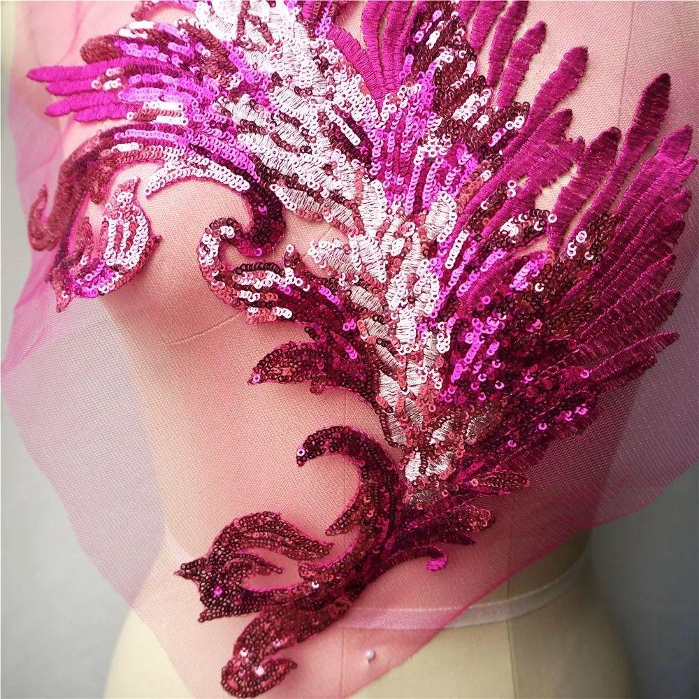 Patch Sequin Embroidery Sequin Appliques Phoenix Tail DIY Sew On Patch Embroidery Patch Wedding Gown DIY Decoration