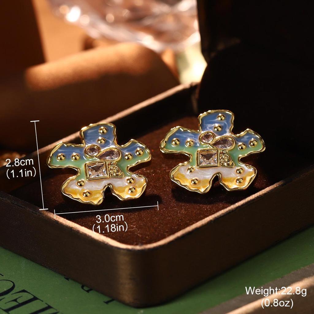 2024 Pearl Heart Flower Oil Painting Enamel Stud Earrings - Advanced Design Jewelry