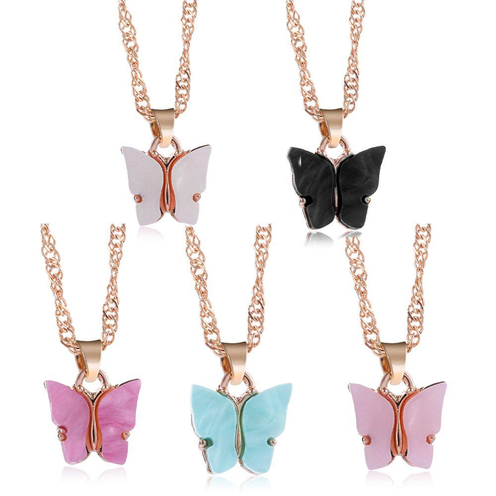 

Korean Fashion Sweet Geometric Cute Clavicle Chain Butterfly Necklace Candy Colors Pendant Acrylic