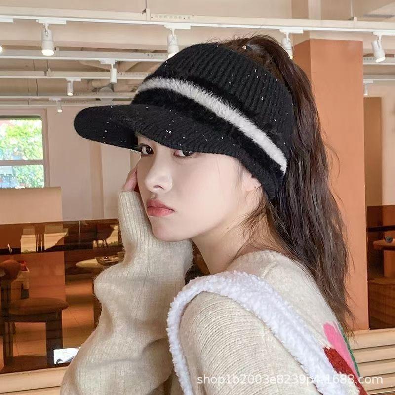 Women S Winter Warm Knit Hat Adjustable Ponytail Empty Top Baseball Cap Ear Protection