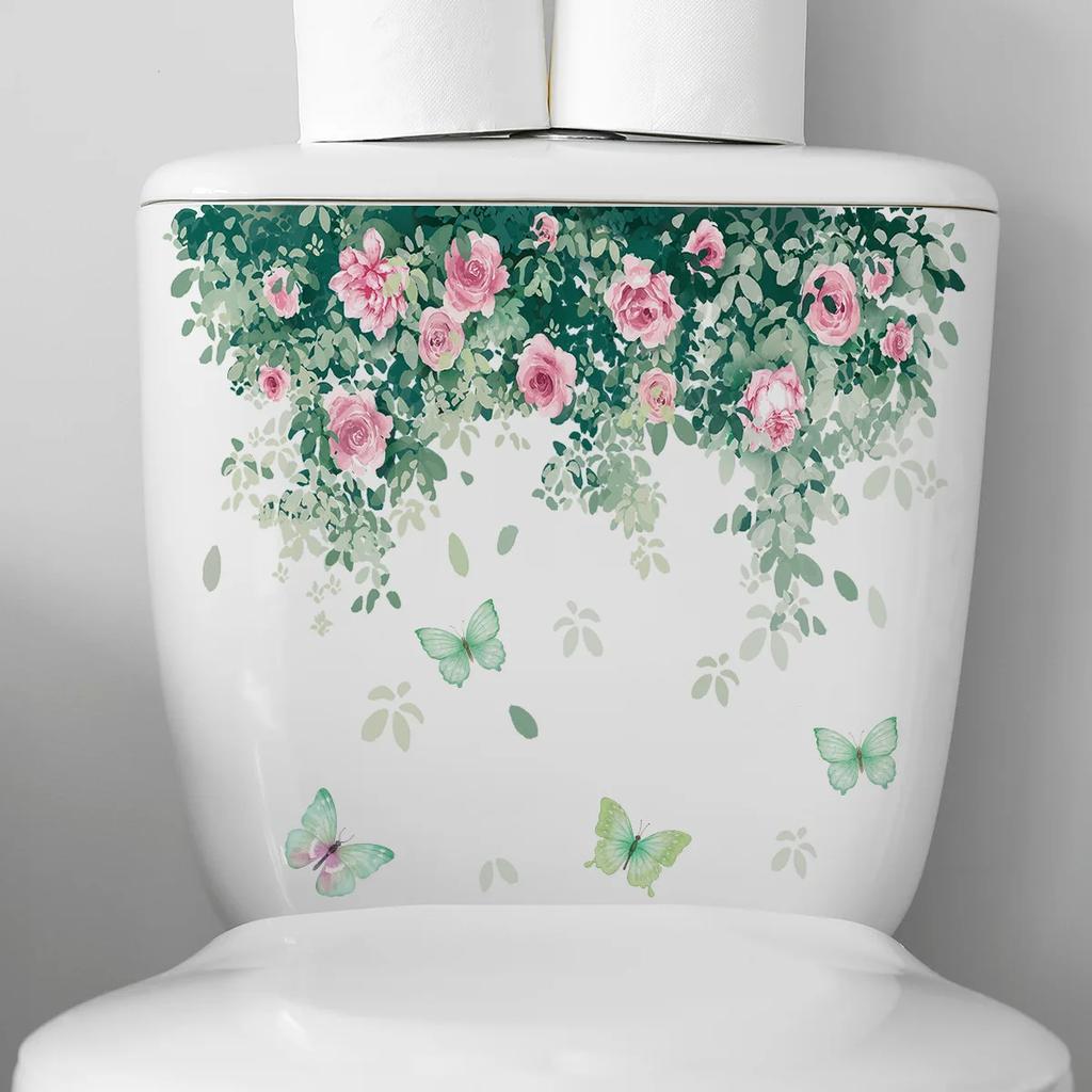Green Plant Leaves Wall Sticker Bathroom Toilet Sticker WC Self Adhesive Mural Beautify Flower Home Decoration Decals bathroom