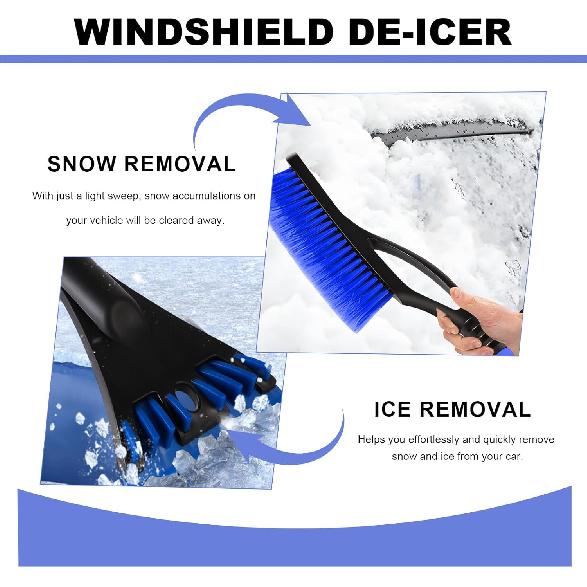 23.6" Snow Brush and Ice Scraper, Extendable Snow Removal Tool with Comfortable Foam Grip, Detachable Ice Brush Scratch-Free Cleaning Tool for Car