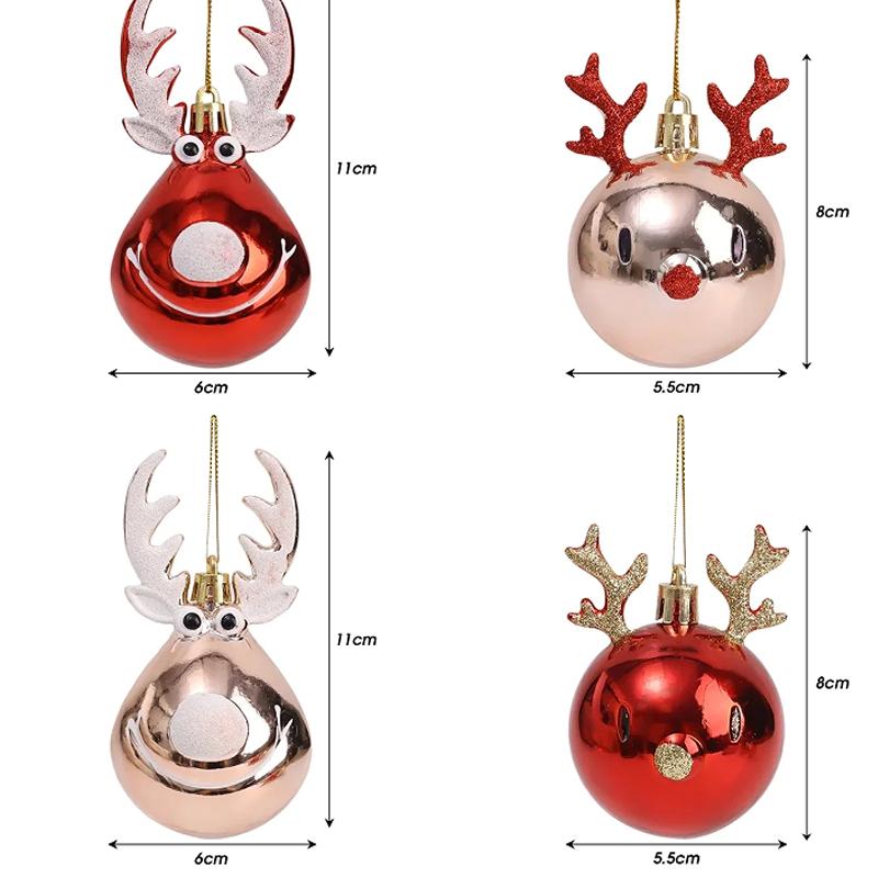 2PC Elk Christmas Ball Ornaments Plastic Xmas Tree Painted Reindeer Hanging Pendants Ball Ornaments Home Party Festival Decor