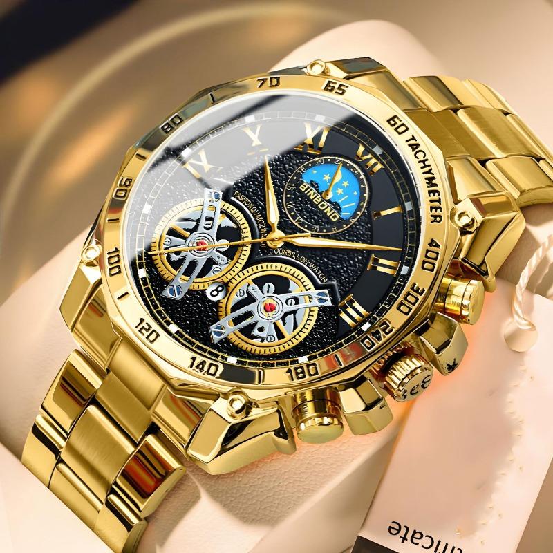 Binbang BINBOND Double Tourbillon Hollow Watch Men's Multifunctional Fashion Luminous Waterproof Quartz Watch