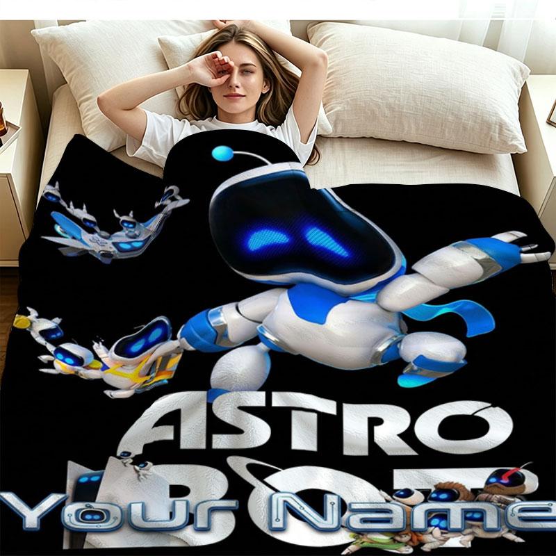 1PC ASTRO BOT Custom Name Patterned Flannel Blanket Suitable For All Seasons for Home Decor Warmth and Comfort Gifts Holiday Present