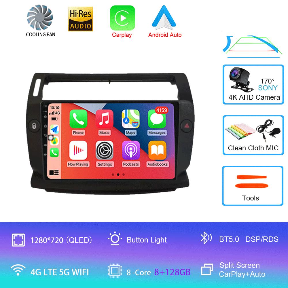 Car Radio Android 14 Carplay For Citroen C4 C-Triomphe Quatre 2004 - 2014 Navigation GPS Multimedia Player Stereo WiFi+4G DSP BT
