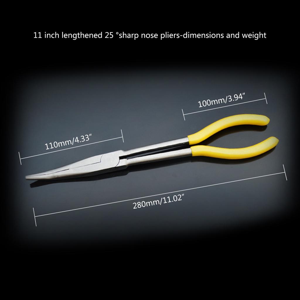 5Pieces 11 Inch Long Nose Pliers Bent Nose Plug Cable Puller Long Needle Nose Pliers Wire Cutter Hose Clamp Hand Tools