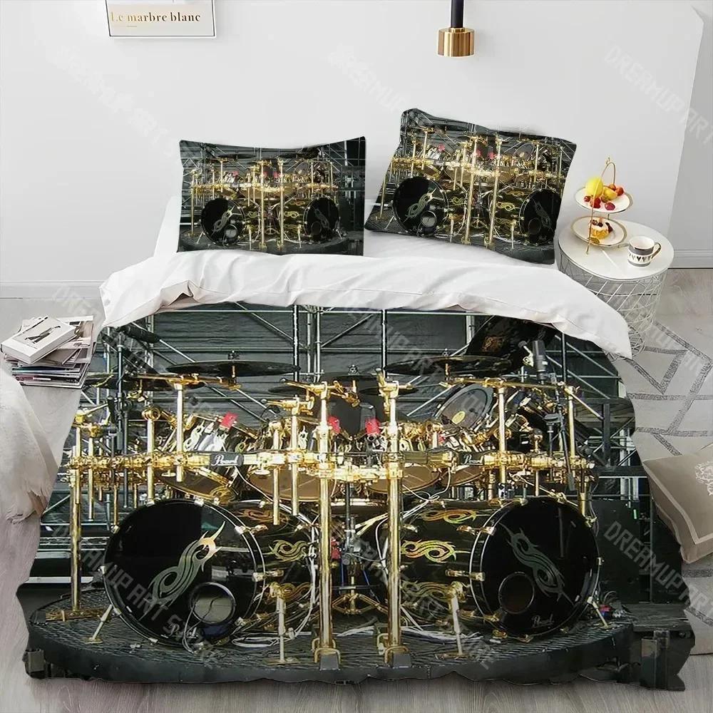 Drum Kit Music Instruments Guitar Comforter Bedding Set,Duvet Cover Bed Set Quilt Cover Pillowcase,King Queen Size Bedding Set