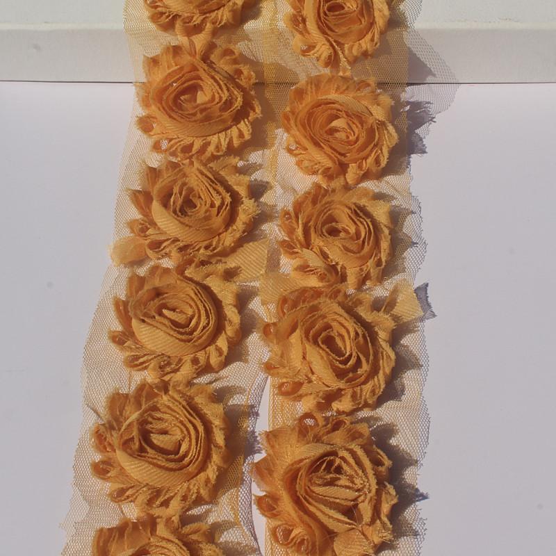 1 år 2,5 tum Shabby Chiffonblommor för Babyflickors Hårband Chiffon Fransiga Blommor för Att Göra Barn Romper Klänningstillbehör