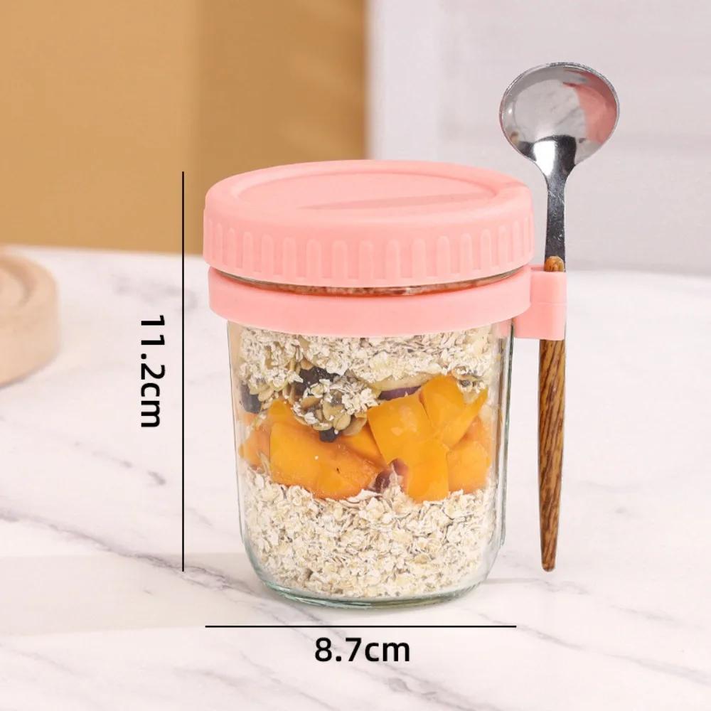 Breakfast Cup Creative Large Capacity Oatmeal with Spoon Lid Glass High Appearance Level Household Milk Oatmeal